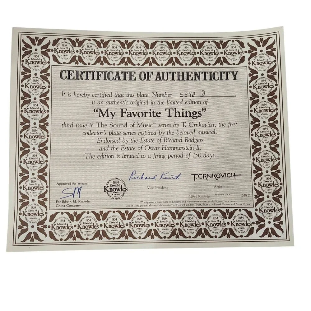 Vintage The Sound of Music My Favorite Things Plate 1986 Edwin M Knowles Box/COA - Picture 3 of 7